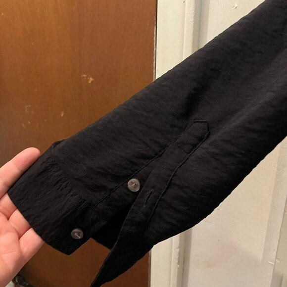 Size 4X(28/30W) - Terra & Sky - Black Roll Sleeve Blouse - Cross Over Front - Picture 4 of 8